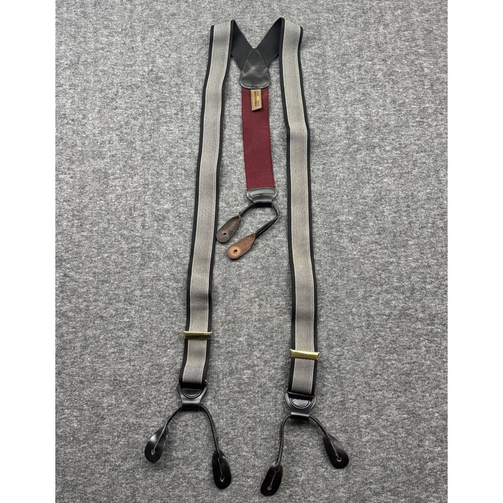 Trafalgar Suspenders Braces Mens Black Gray Red Silk Brass Leather Silk